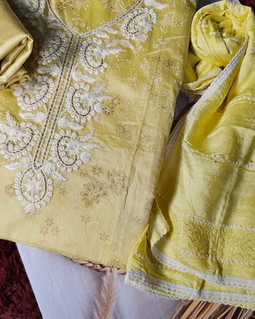 Lemon Color Embroidered Work Suit