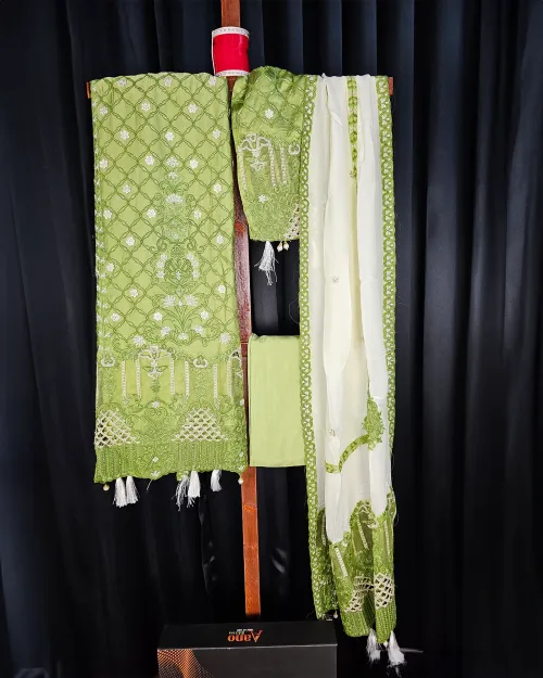 Green Embroidered & Zari Work Suit