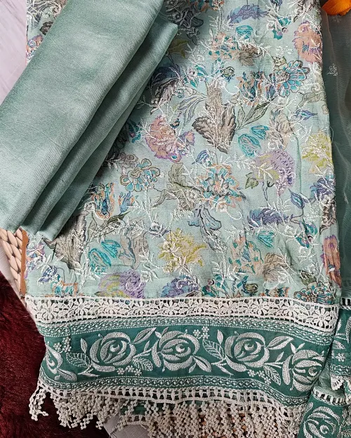 Ice Blue Embroidered Work Suit
