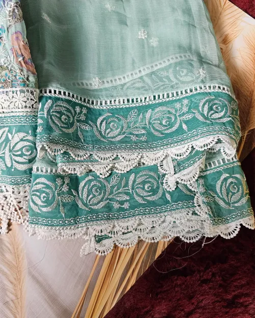 Ice Blue Embroidered Work Suit