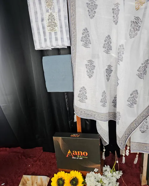 Grey & White Stone & Zari Work Casual Wear Suit