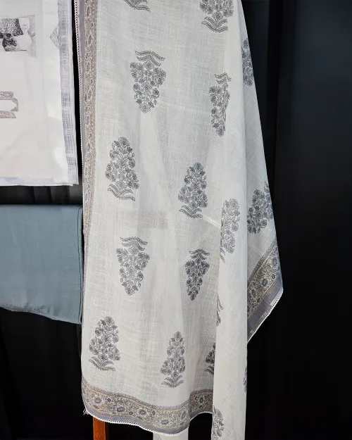 Grey & White Stone & Zari Work Casual Wear Suit