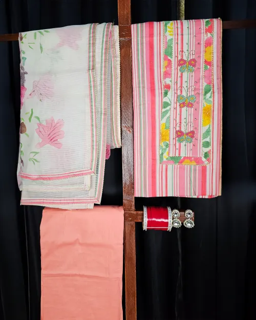 Peach Color Cotton Fabric Suit