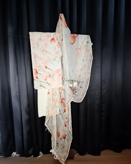 White Printed Crepe Silk Fabric Suit