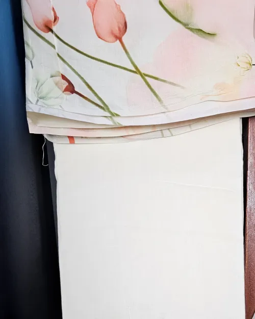White Printed Crepe Silk Fabric Suit