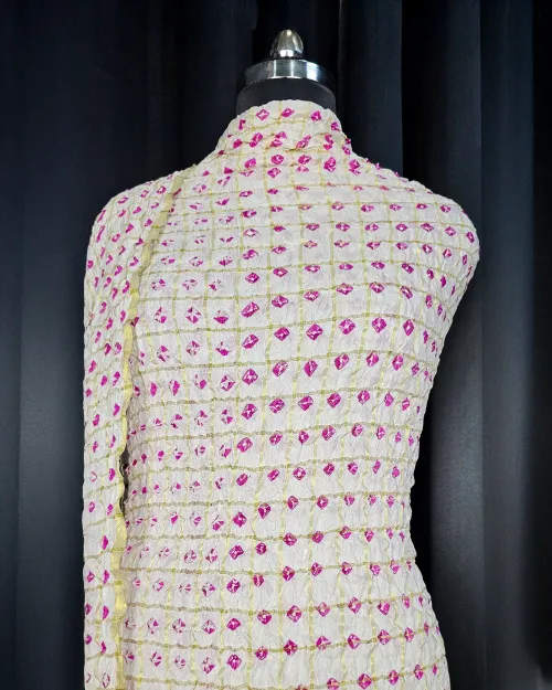 White Zari Work Silk Fabric Suit