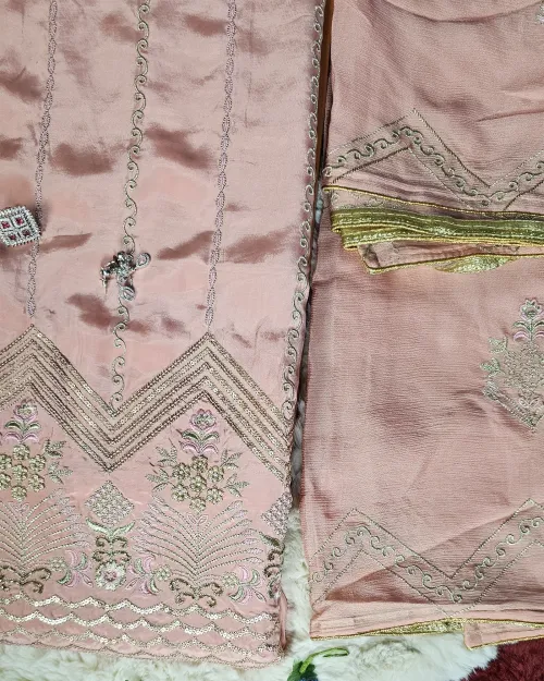 Peach Color Zari Work Party Wear Suit Set