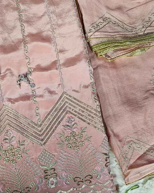 Peach Color Zari Work Party Wear Suit Set
