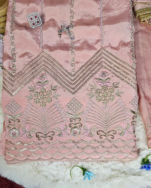 Peach Color Zari Work Party Wear Suit Set