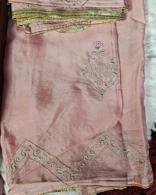 Peach Color Zari Work Party Wear Suit Set