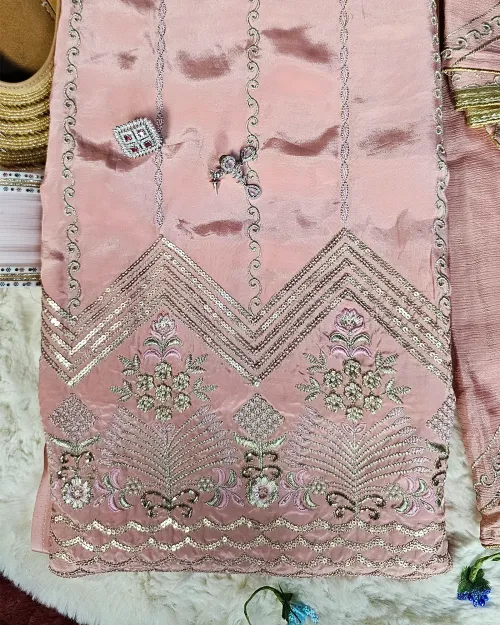 Peach Color Zari Work Party Wear Suit Set