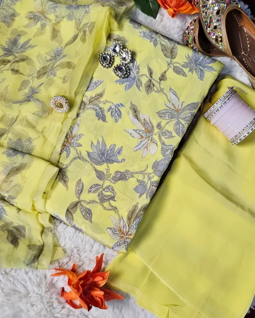 Lemon Crepe Silk Casual Wear Suit