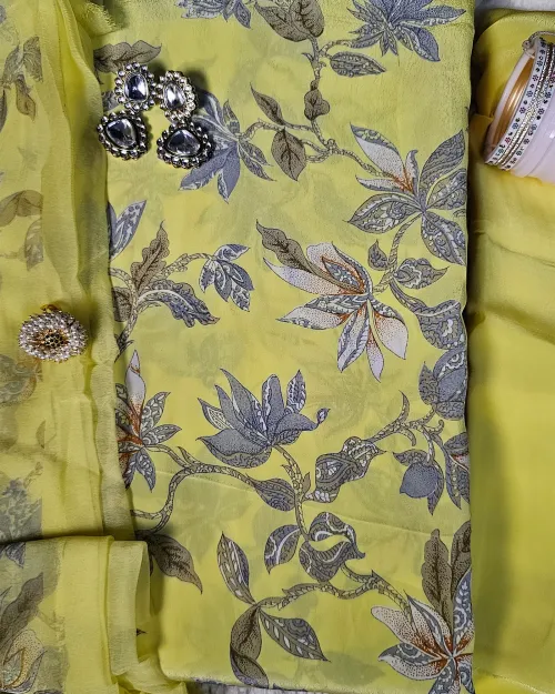 Lemon Crepe Silk Casual Wear Suit