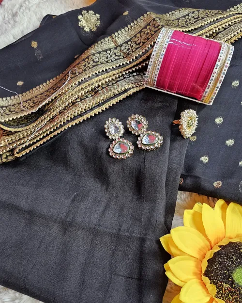 Black Zari Work Organza Casual Wear Suit Set