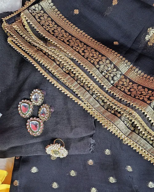 Black Zari Work Organza Casual Wear Suit Set