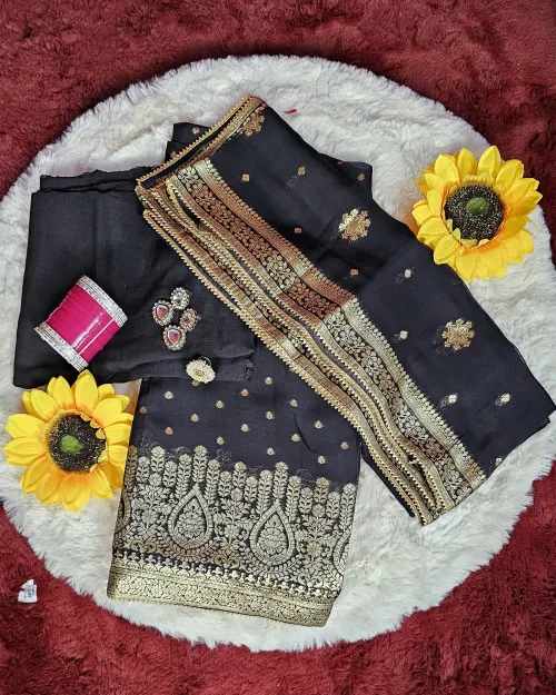 Black Zari Work Organza Casual Wear Suit Set