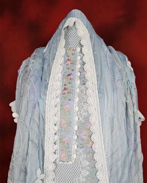 Ice Blue Cotton Silk Suit Set