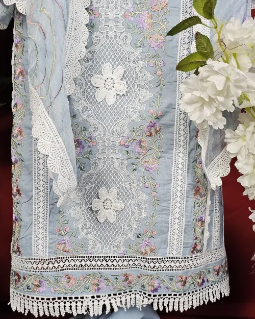 Ice Blue Cotton Silk Suit Set