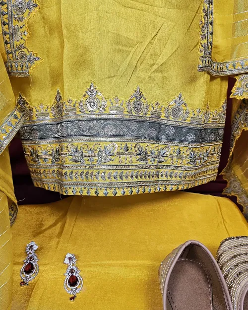 Yellow Silk Party Wear Suit