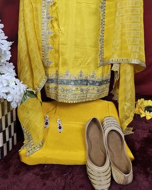 Yellow Silk Party Wear Suit