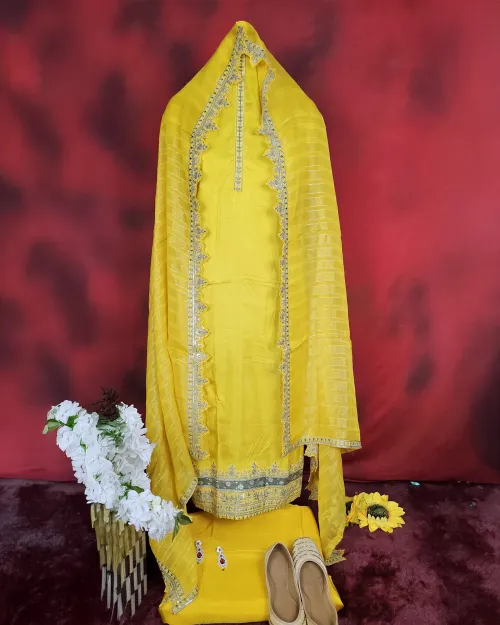 Yellow Silk Party Wear Suit
