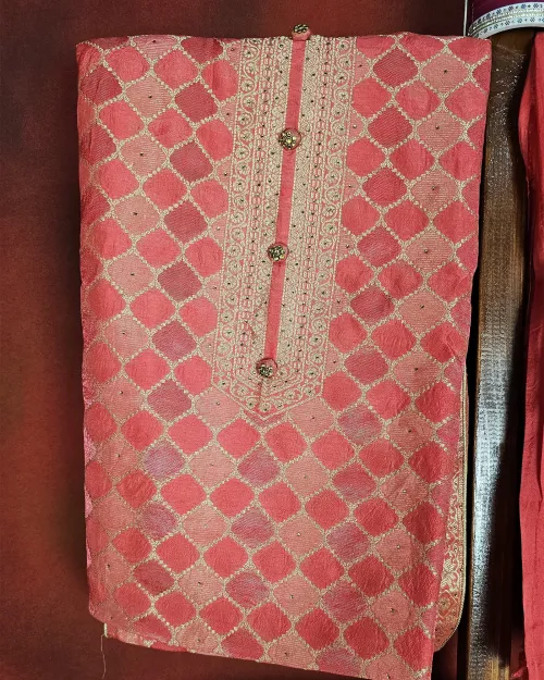 Gajari Red Zari Work Silk Suit Set
