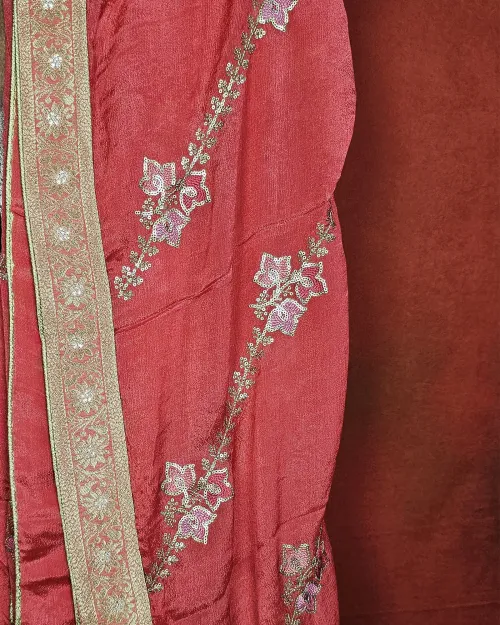 Gajari Red Zari Work Silk Suit Set