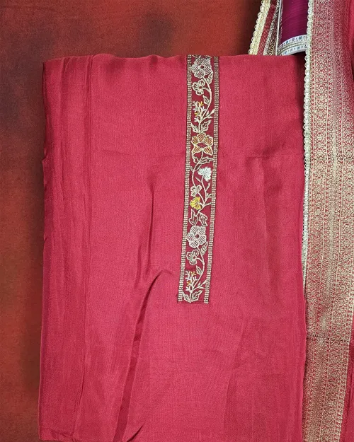 Red Cotton Silk Casual Wear Suit