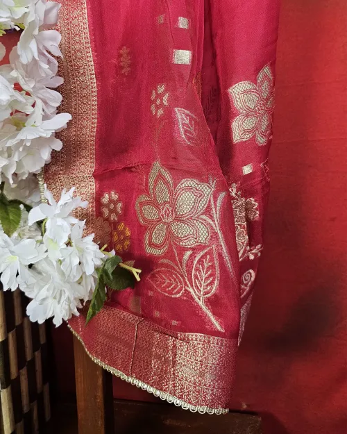 Red Cotton Silk Casual Wear Suit