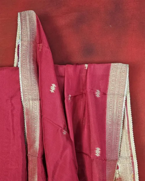 Red Cotton Silk Casual Wear Suit