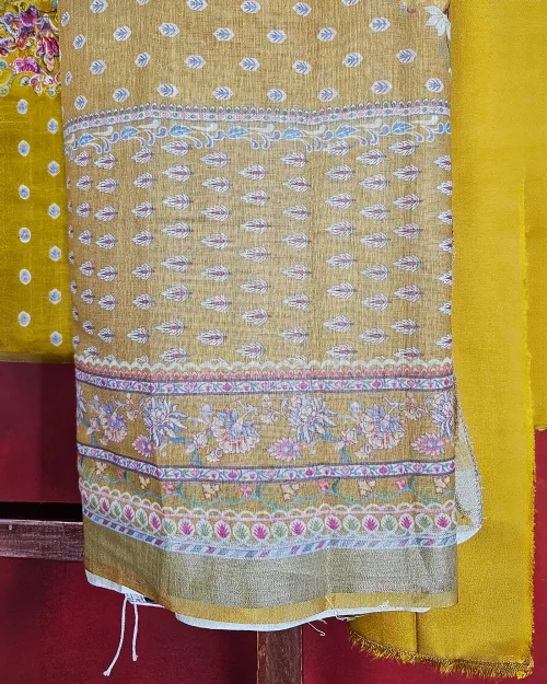 Yellow Color Casual Wear Muslin Suit