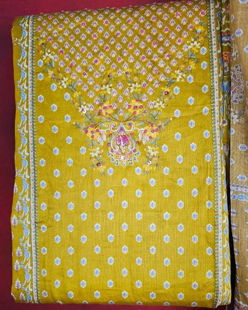 Yellow Color Casual Wear Muslin Suit