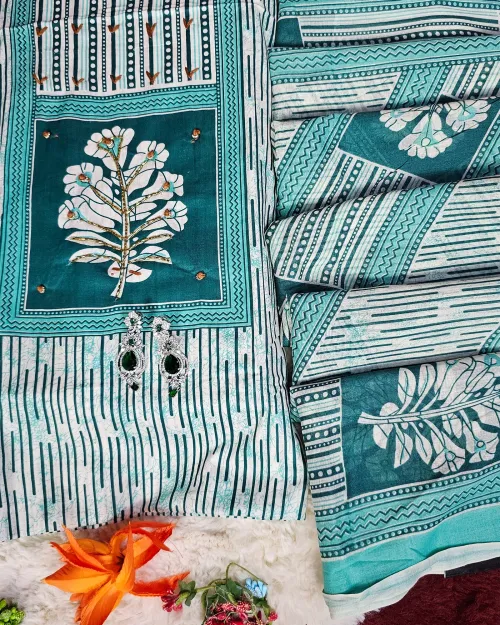 Light Blue Cotton Unstitched Salwar Suit Set