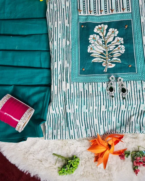 Light Blue Cotton Unstitched Salwar Suit Set