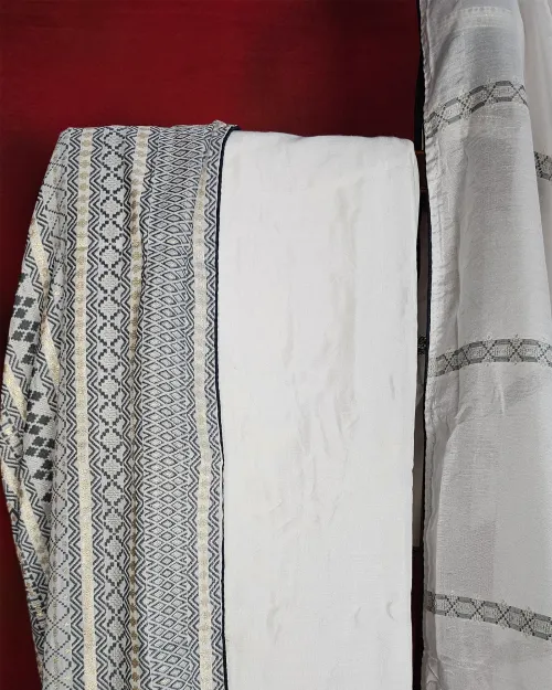 White Cotton Silk Printed Unstitched Suit Set