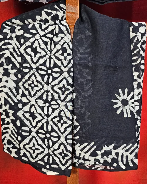Black and White Printed Cotton Unstitched Salwar Suit Set