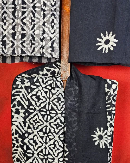 Black and White Printed Cotton Unstitched Salwar Suit Set