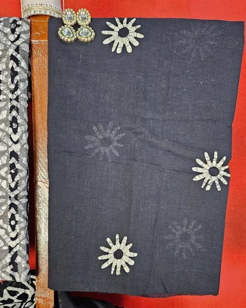 Black and White Printed Cotton Unstitched Salwar Suit Set