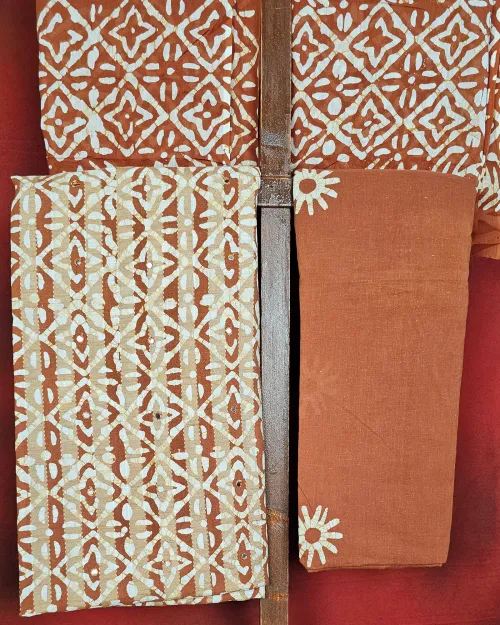 Brown Cotton Unstitched Suit Set