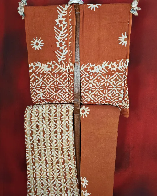 Brown Cotton Unstitched Suit Set