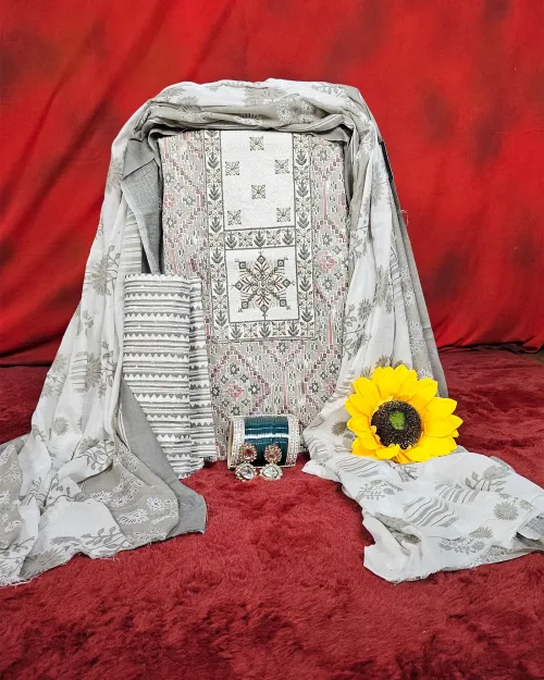 Grey Color Cotton Unstitched Salwar Suit