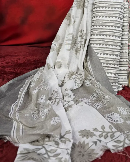 Grey Color Cotton Unstitched Salwar Suit