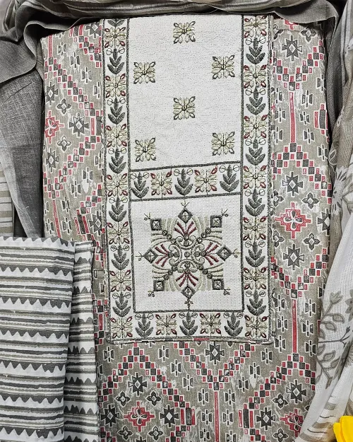 Grey Color Cotton Unstitched Salwar Suit