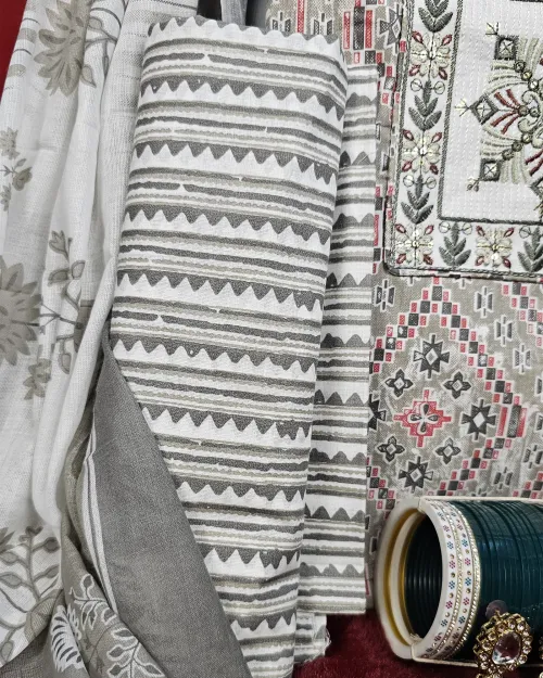 Grey Color Cotton Unstitched Salwar Suit