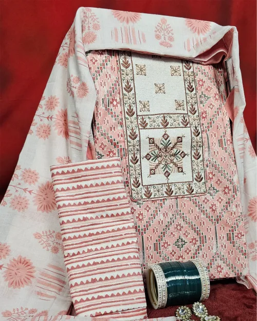 Peach Colour Cotton Unstitched Salwar Suit