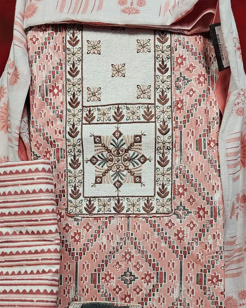 Peach Colour Cotton Unstitched Salwar Suit