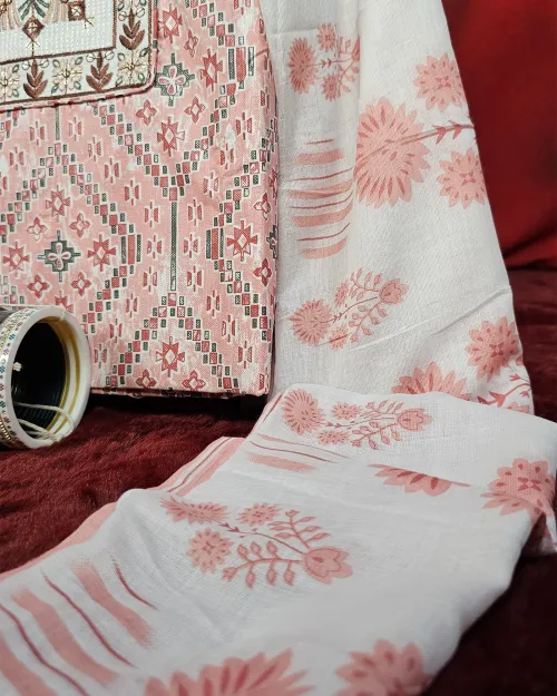 Peach Colour Cotton Unstitched Salwar Suit