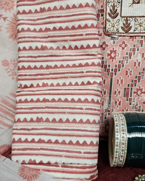 Peach Colour Cotton Unstitched Salwar Suit