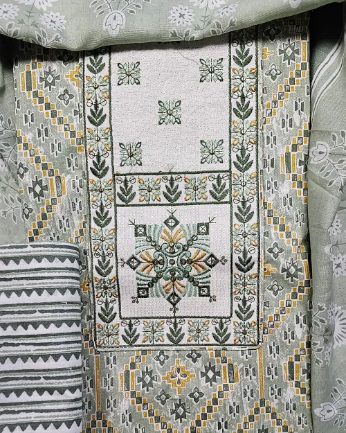 Light Green Cotton Unstitched Salwar Suit