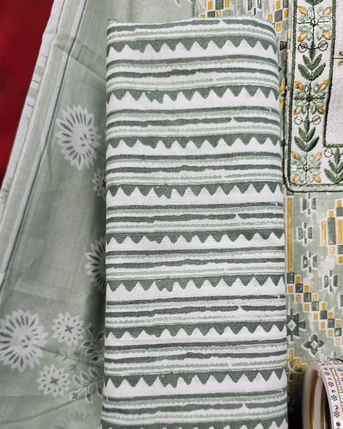 Light Green Cotton Unstitched Salwar Suit